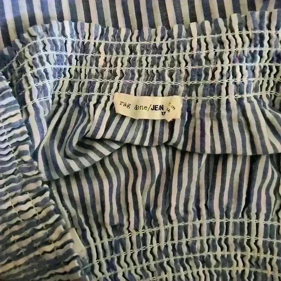 Women's Rag & Bone Striped Ruffle Off Shoulder Blue White Blouse Top XS - Picture 7 of 7